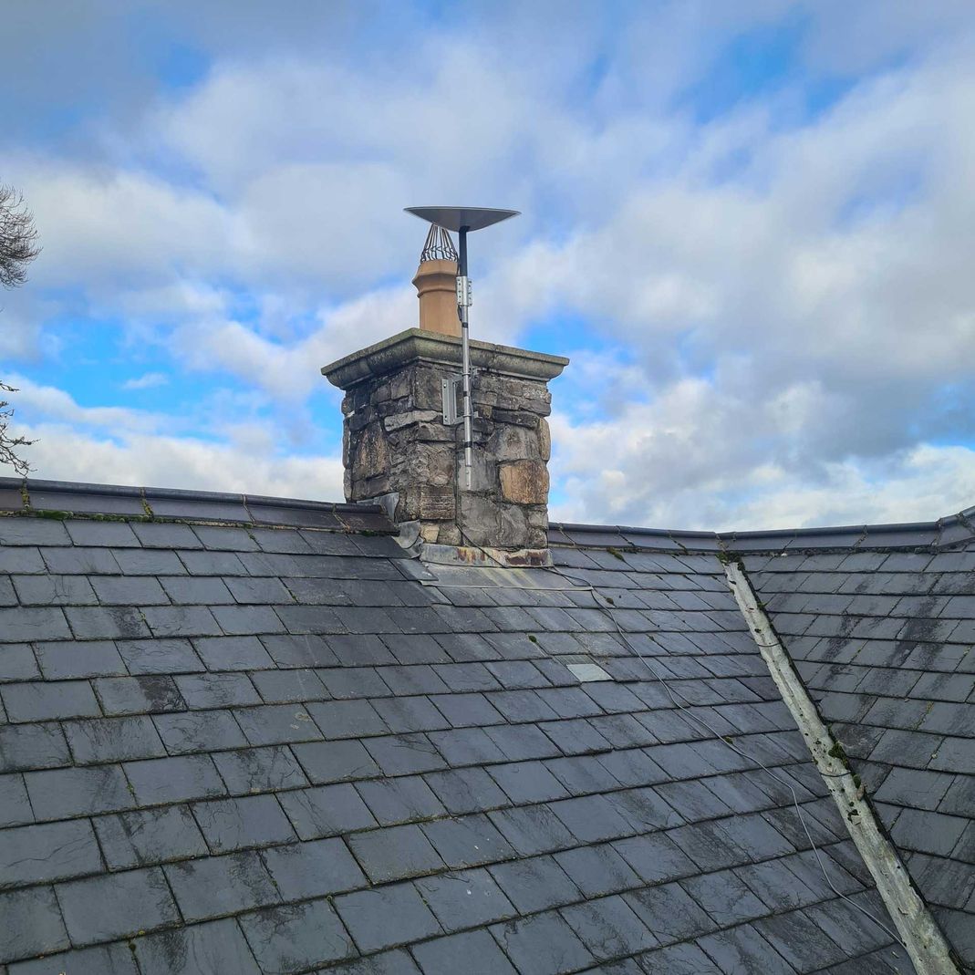 starlink antenna attached to a Chimney in Dublin